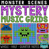 Monster Mystery Music Grids - Whole, Half, and Quarter Notes Digital Resources